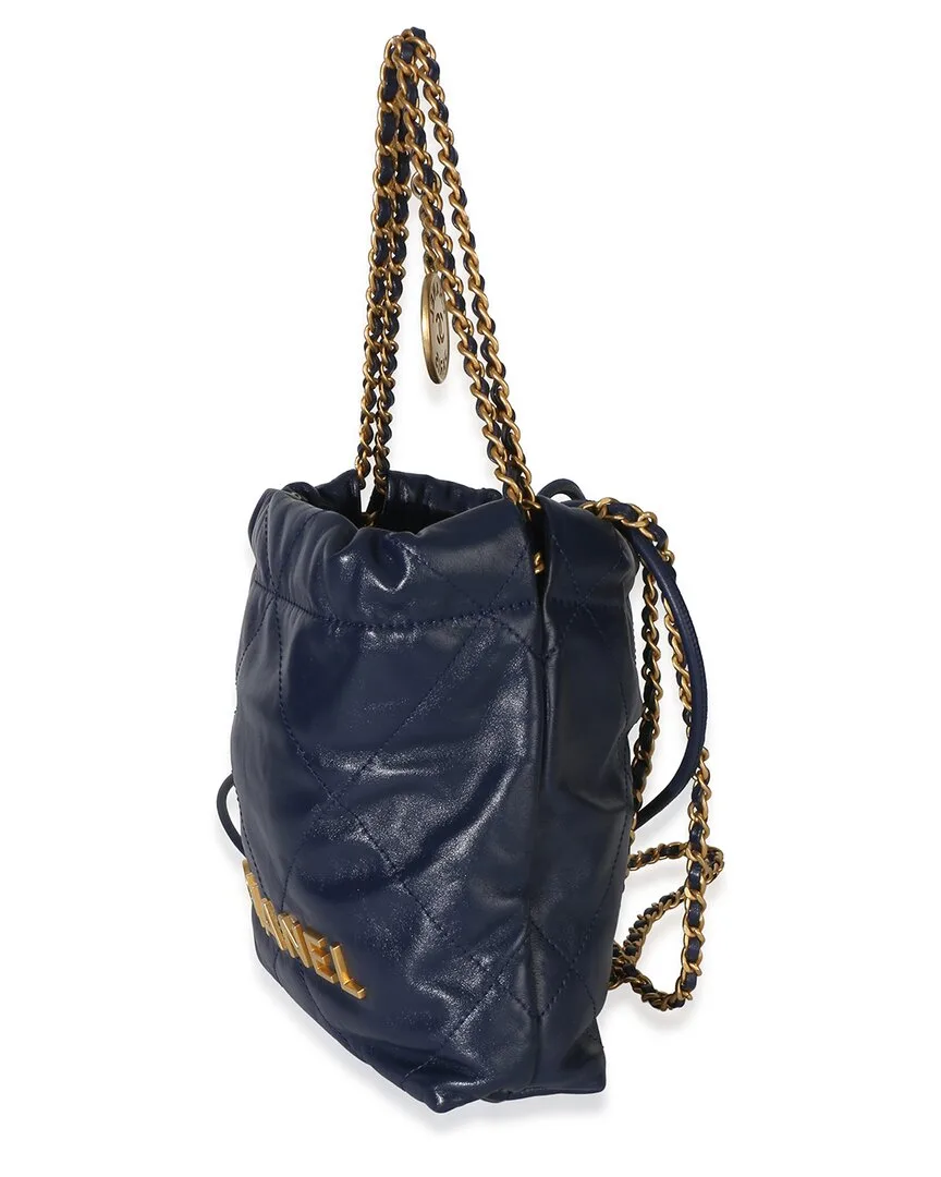 Blue Quilted Calfskin 22 Mini Hobo (authentic Pre-Loved) by CHANEL