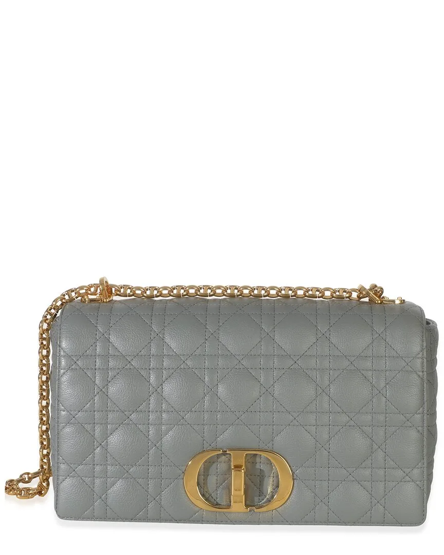 Blue & Gray Supple Calfskin Cannage Medium Caro Chain Bag (authentic Pre-Loved) by Dior