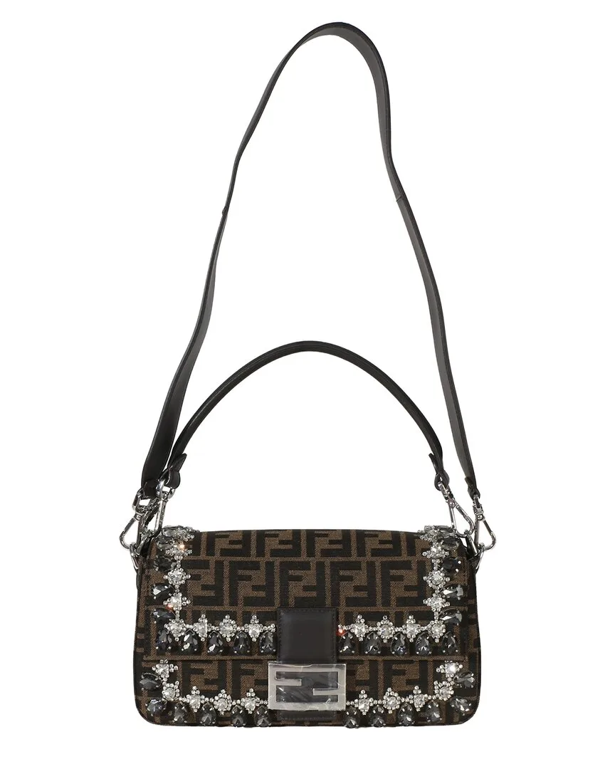 Brown Ff Jacquard Strass Crystal Embellished Baguette Bag (authentic Pre-Loved) by FENDI
