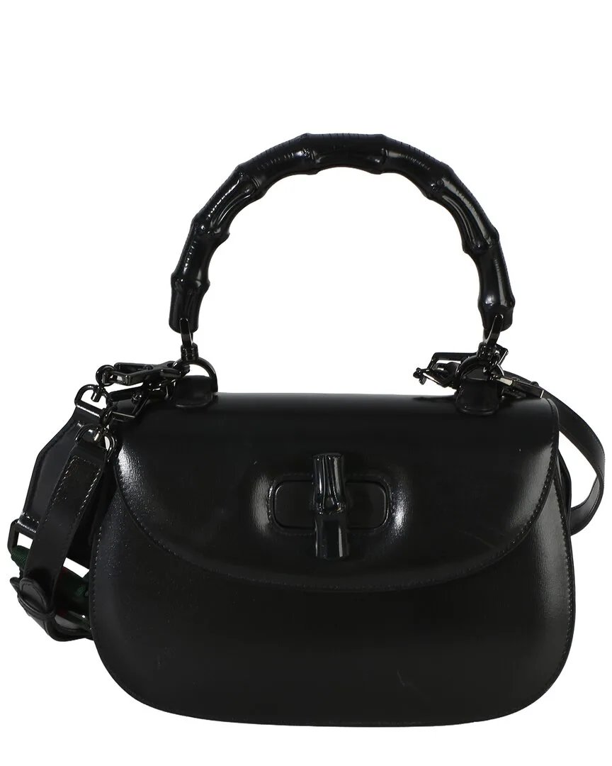 Black Leather Monochrome Boarded Dyana Lux Medium Bamboo 1947 Top Handle Bag (authentic Pre-Loved) by Gucci
