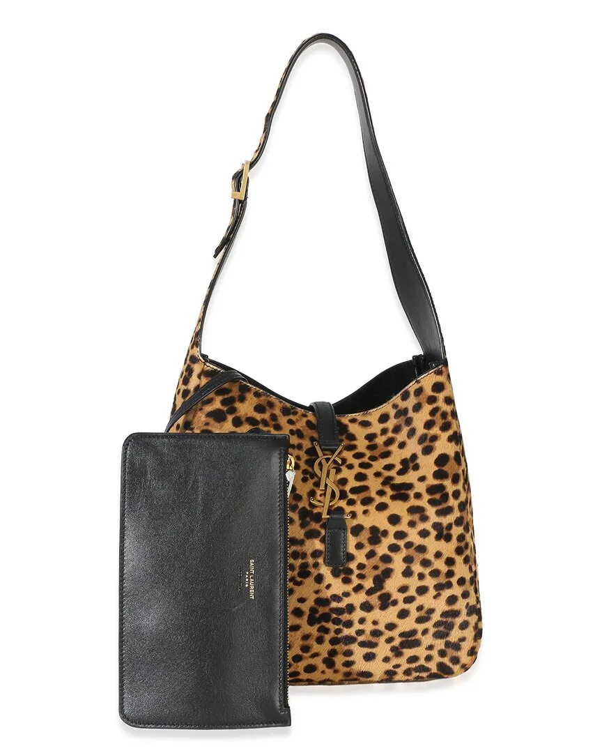 Brown Pony Hair a Leopard Print Small Le 5 a 7 Soft Hobo (authentic Pre-Loved) by Saint Laurent