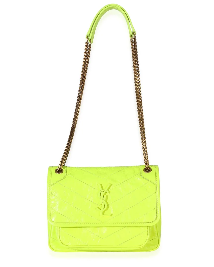 Yellow Crinkled Calfskin Matelasse Baby Niki Chain Satchel (authentic Pre-Loved) by Saint Laurent