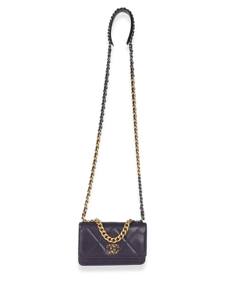 Purple Quilted Lambskin Leather 19 Wallet on Chain (authentic Pre-Loved) by CHANEL