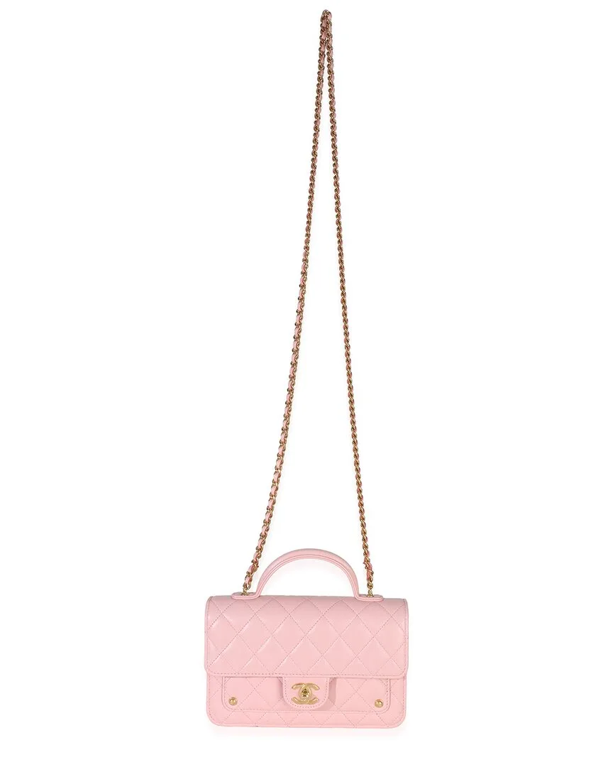 Pink Quilted Lambskin Leather Preppy Satchel Wallet on Chain (authentic Pre-Loved) by CHANEL