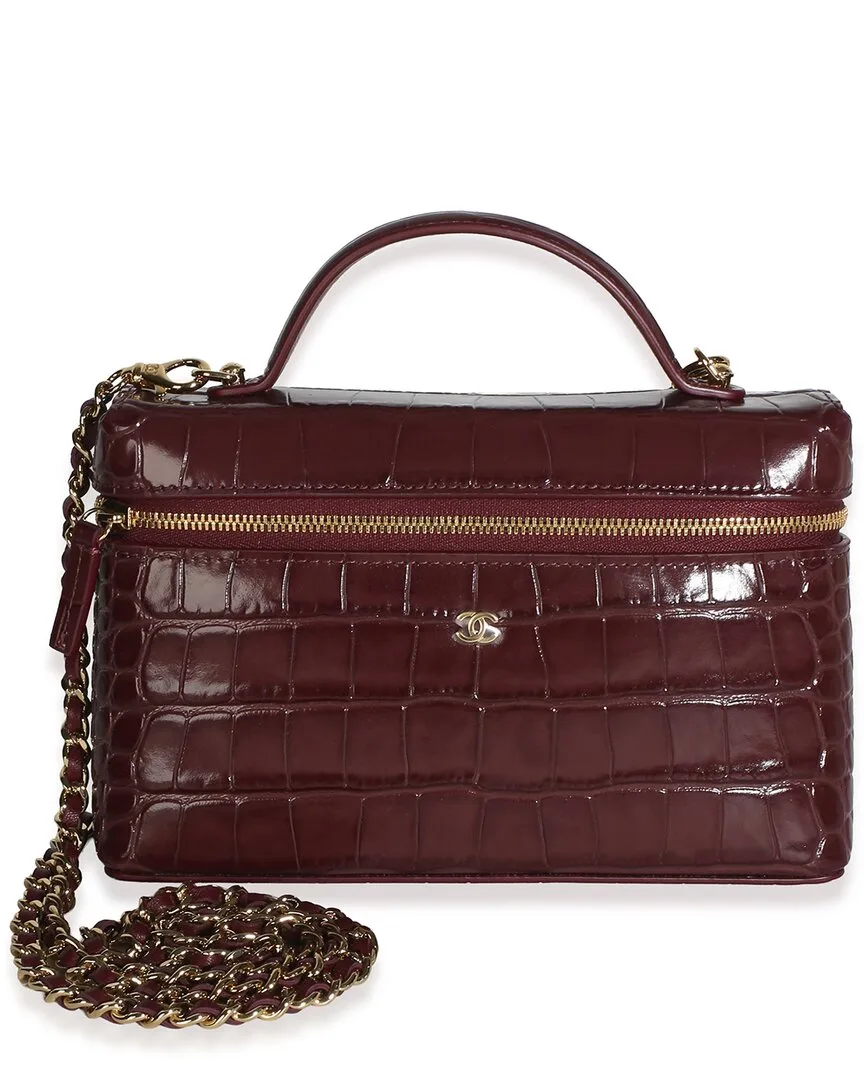 Red Croc-Embossed Calfskin Vanity with Chain (authentic Pre-Loved) by CHANEL
