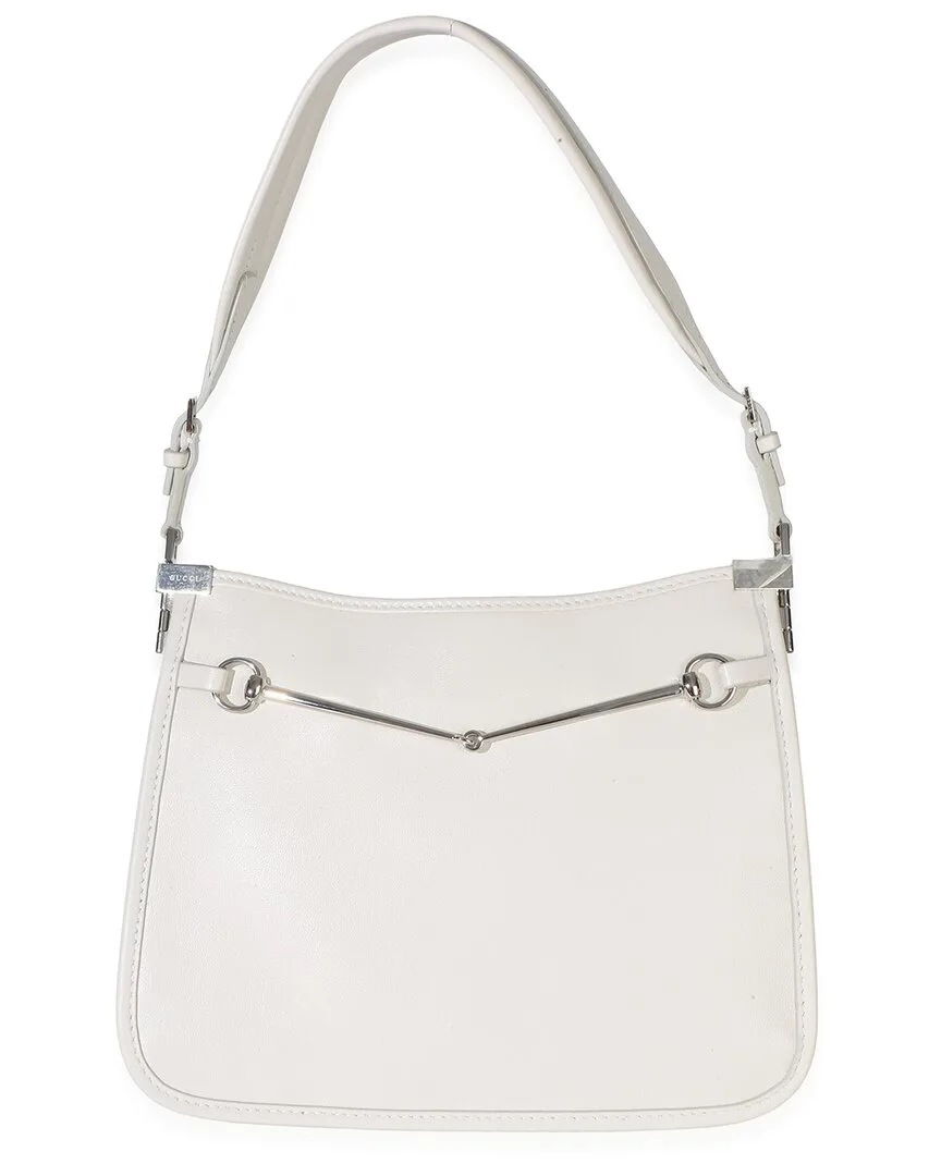 White Calfskin Horsebit Slim Shoulder Bag (authentic Pre-Loved) by Gucci