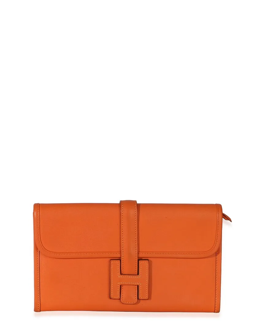 Orange Swift Leather Jige Duo Clutch (authentic Pre-Loved)