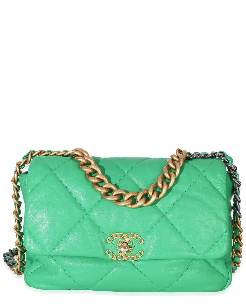 Green Quilted Lambskin Large 19 Flap Bag (authentic Pre-Loved)