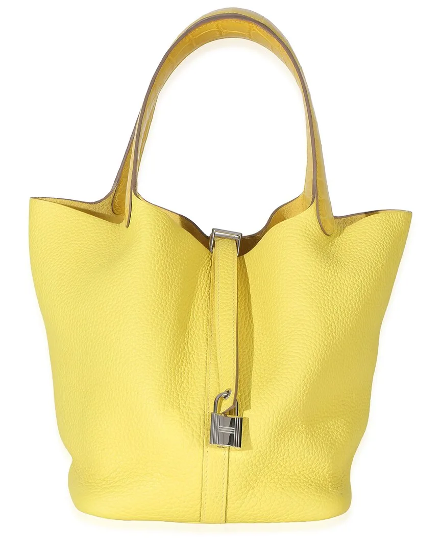 Yellow Clemence Leather & Crocodile Touch Picotin Lock 22 Phw (authentic Pre-Loved) by Herms