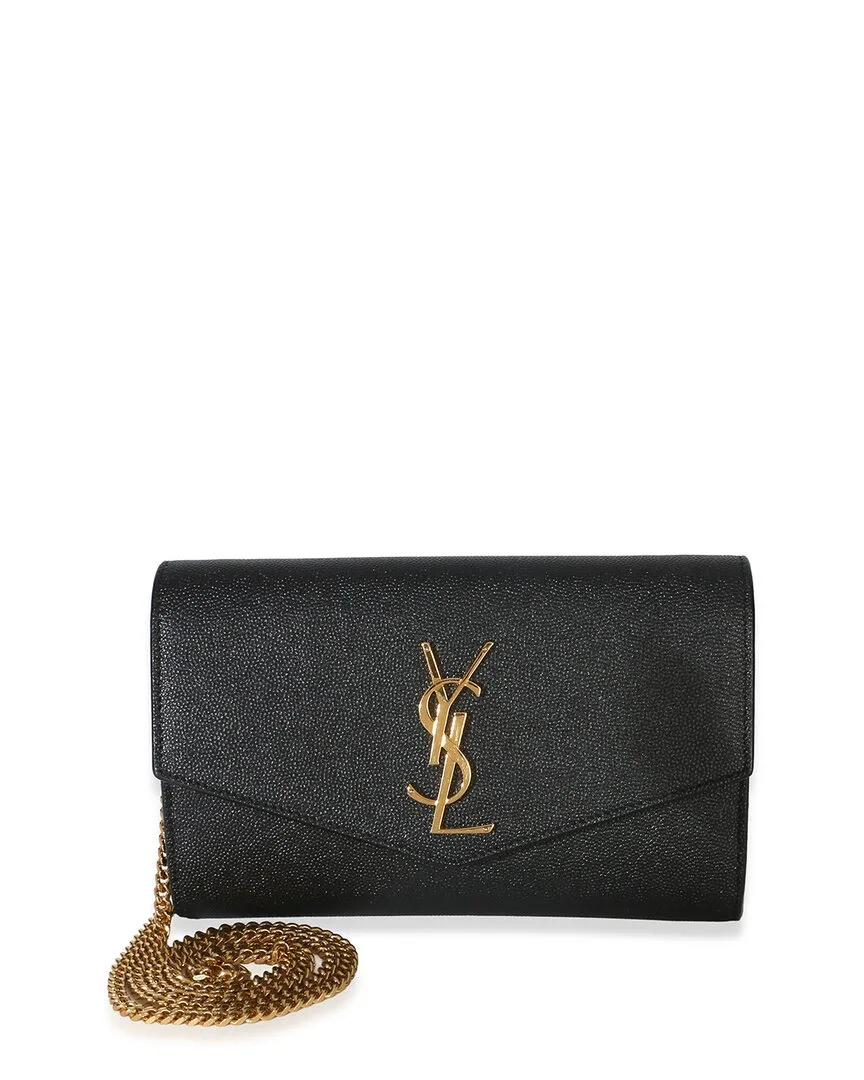 Black Grain De Poudre Leather Uptown Chain Wallet (authentic Pre-Loved) by Saint Laurent