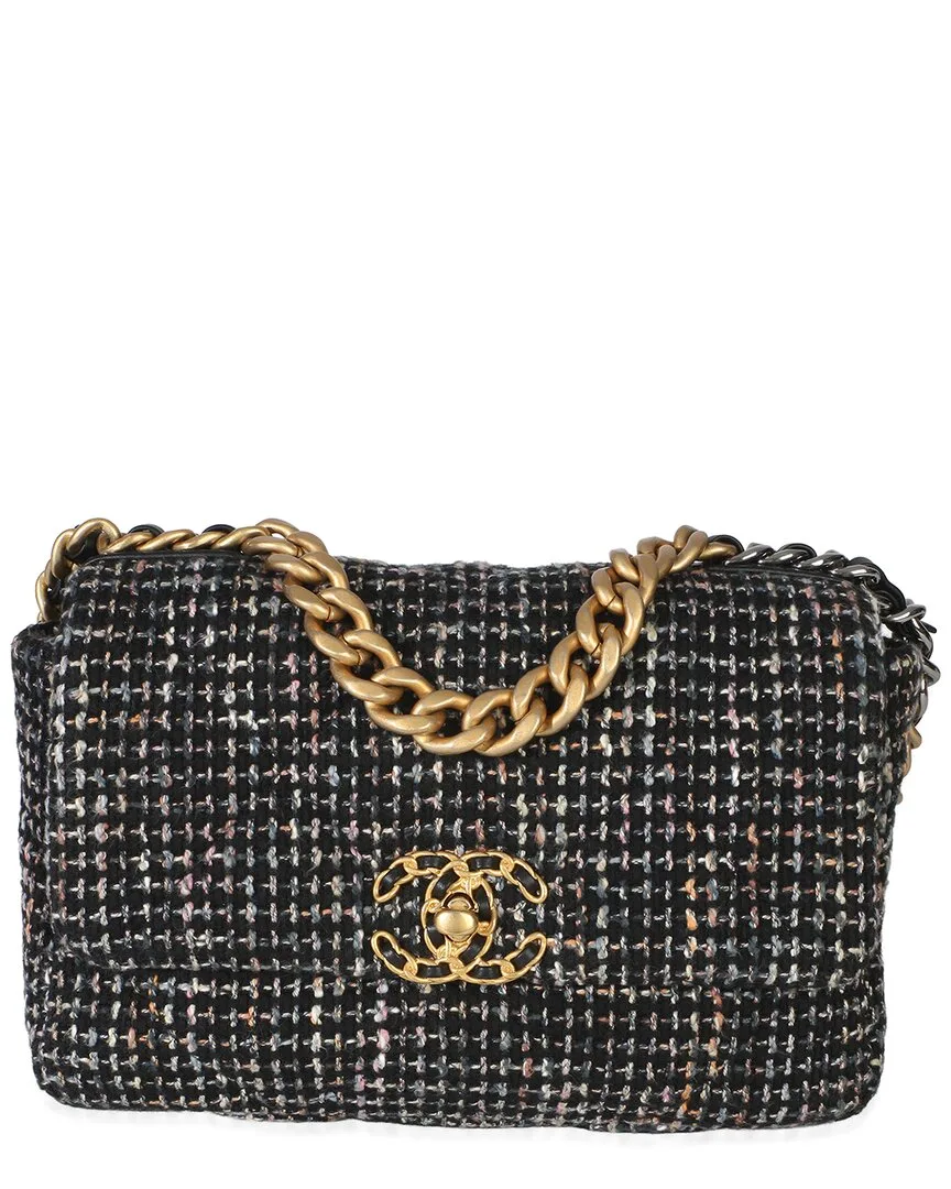 Black & Multicolor Quilted Tweed Medium 19 Flap Bag (authentic Pre-Loved)