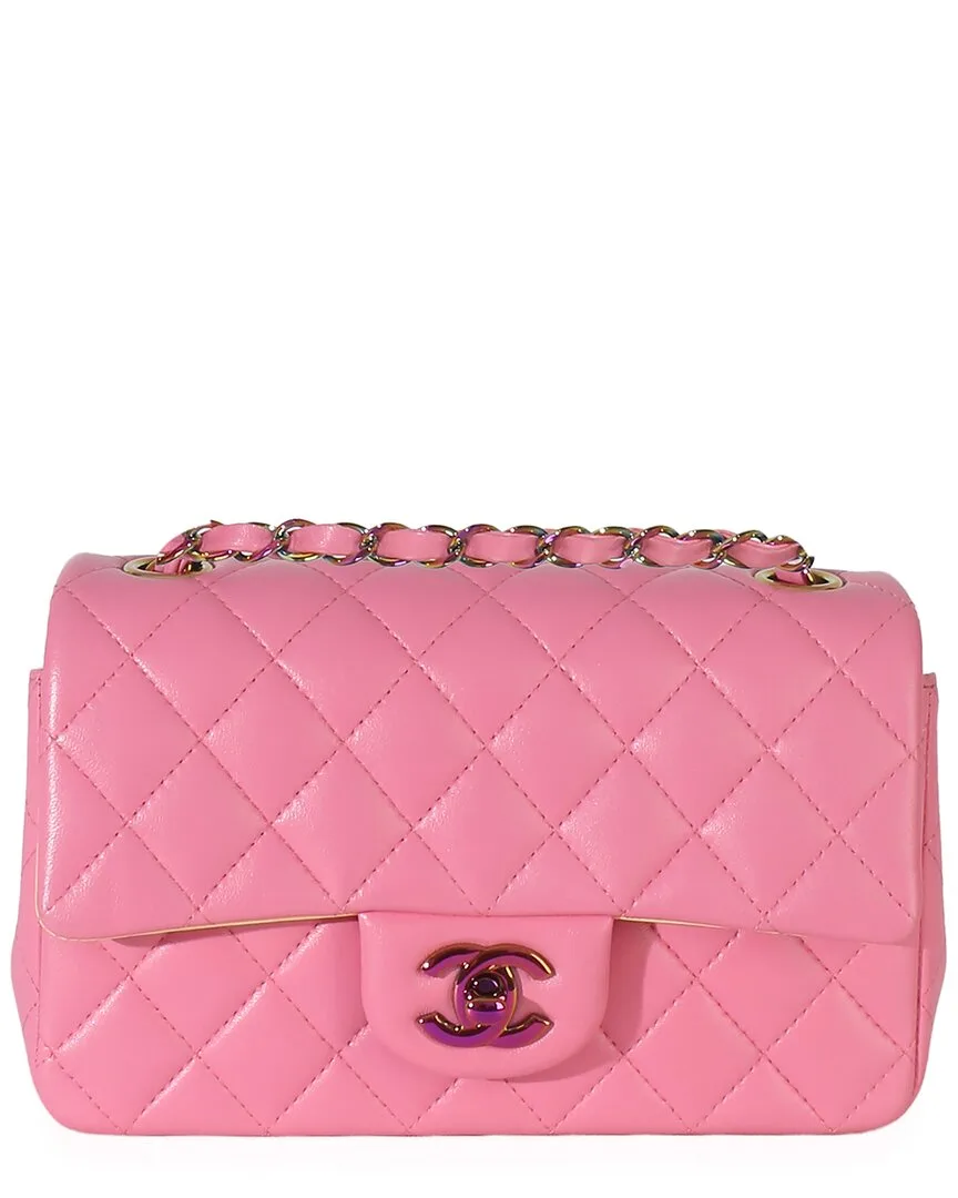Pink Quilted Lambskin Rainbow Mini Rectangular Flap Bag (authentic Pre-Loved) by CHANEL