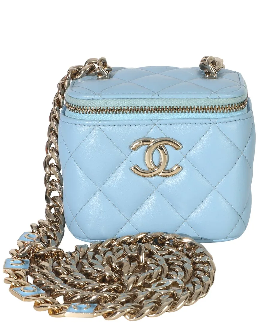 Blue Quilted Lambskin Coco Chain Mini Vanity Case (authentic Pre-Loved) by CHANEL