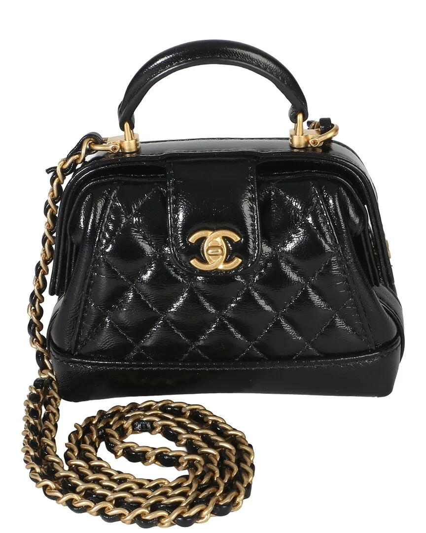 Black Quilted Shiny Lambskin Nano Cocodoc Clutch with Chain (authentic Pre-Loved) by CHANEL