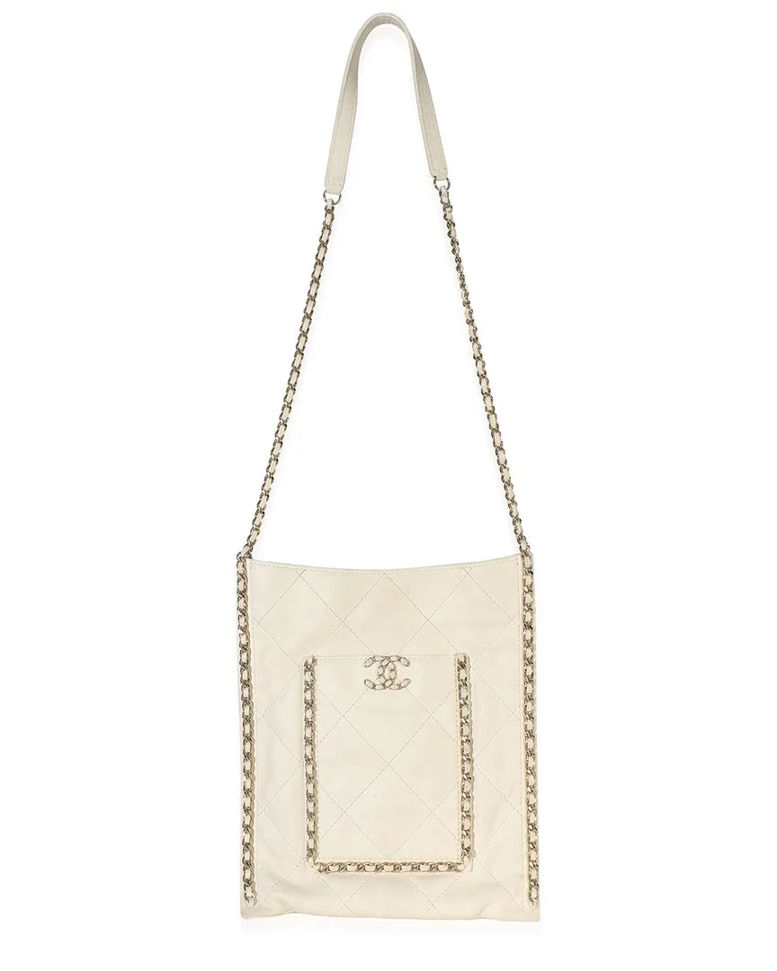 Beige Quilted Calfskin Small Chain Flat Tote (authentic Pre-Loved) by CHANEL