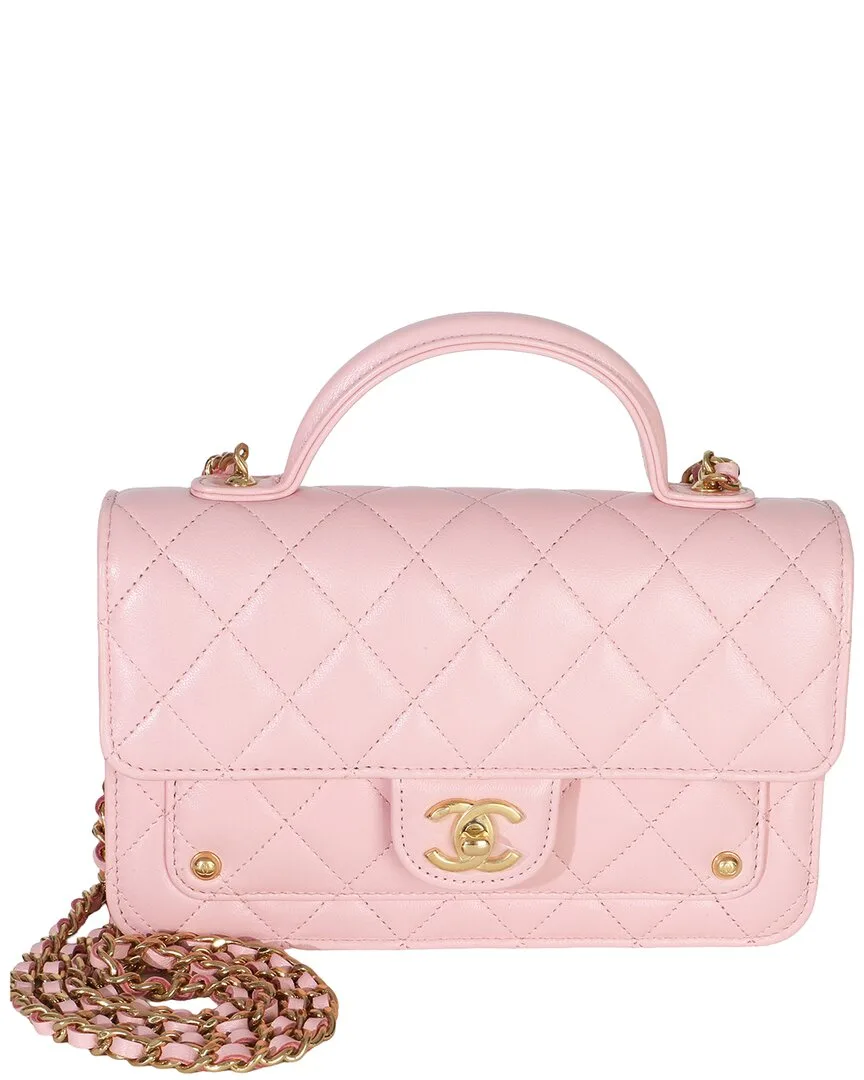 Pink Quilted Lambskin Preppy Satchel Wallet on Chain (authentic Pre-Loved) by CHANEL