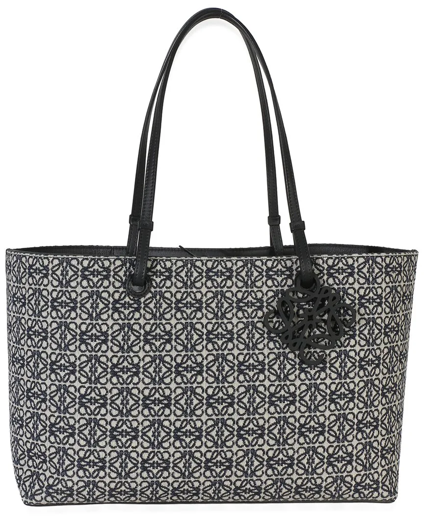 Beige & Blue Canvas Jacquard Anagram East West Tote (authentic Pre-Loved) by LOEWE
