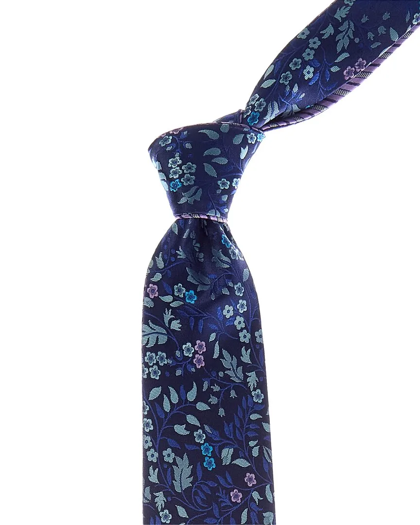 Stripe/Blue Floral Reversible Silk Tie by Canali