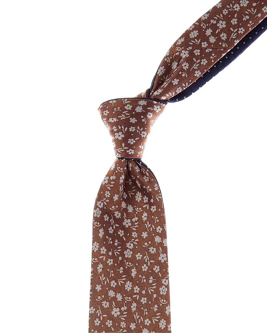 Floral/Navy Squares Reversible Silk Tie by Canali