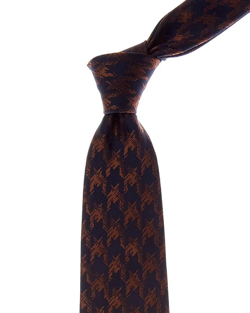 Orange & Navy Houndstooth Silk Tie by Canali