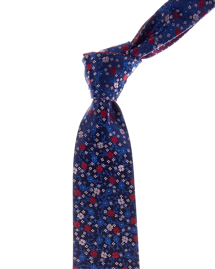 Floral/Red Squares Reversible Silk Tie by Canali