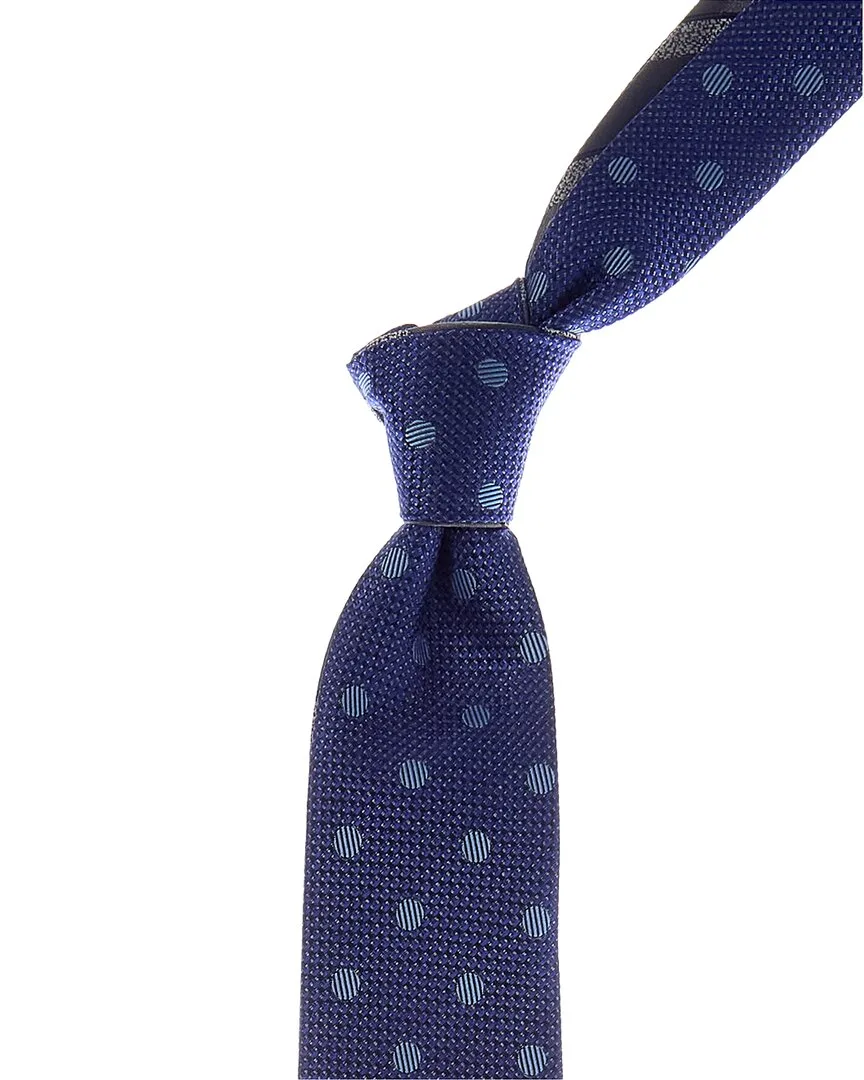 Stripe/Blue Dots Reversible Silk Tie by Canali