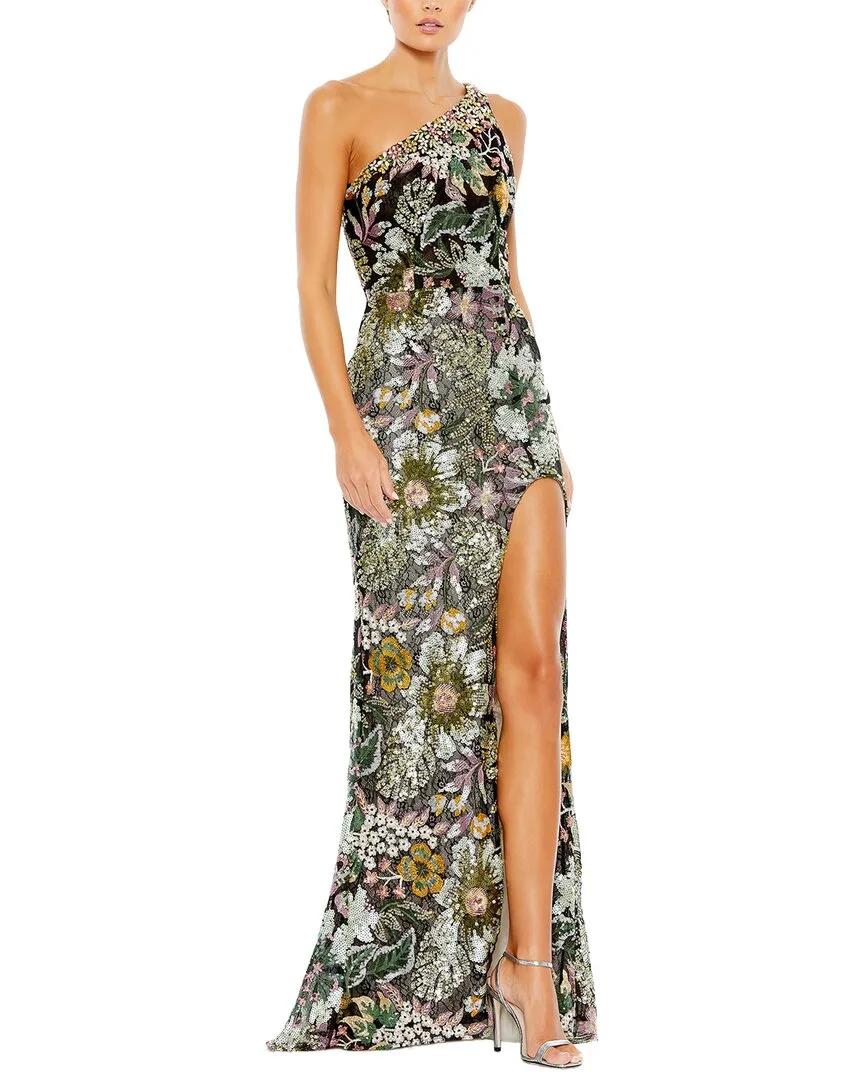 Mac Duggal Embellished Floral One Shoulder Gown