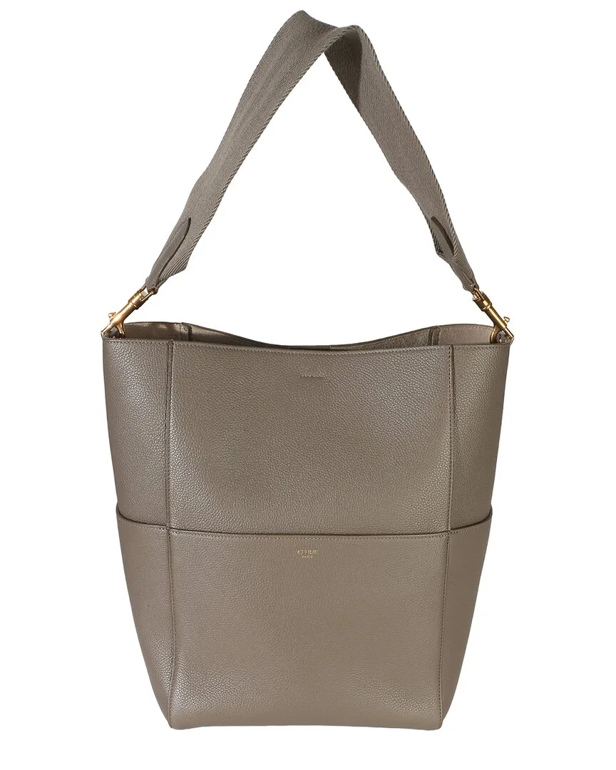 Gray Soft Grained Calfskin Medium Sangle Bucket Bag (authentic Pre-Loved) by Celine