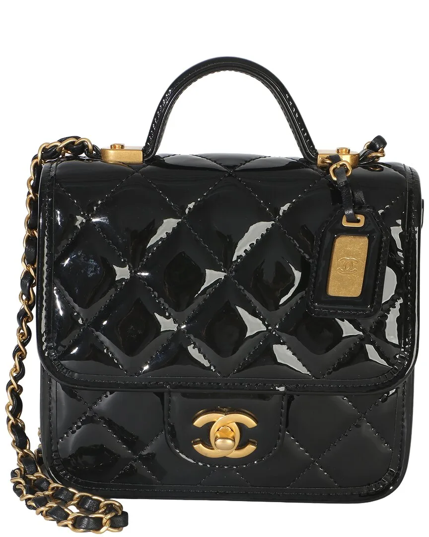 Black Quilted Patent Leather School Memory Mini Top Handle Flap Bag (authentic Pre-Loved) by CHANEL