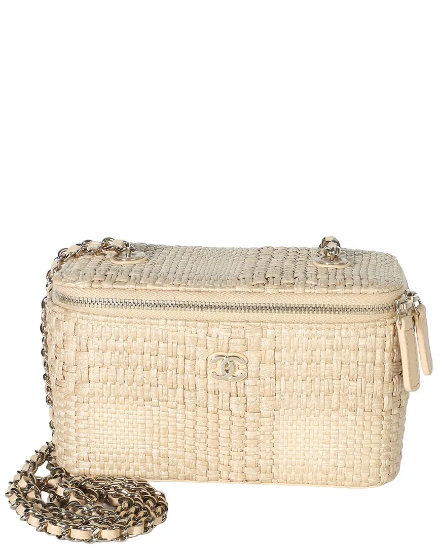 Beige Braided Raffia Vanity Case with Chain (authentic Pre-Loved) by CHANEL