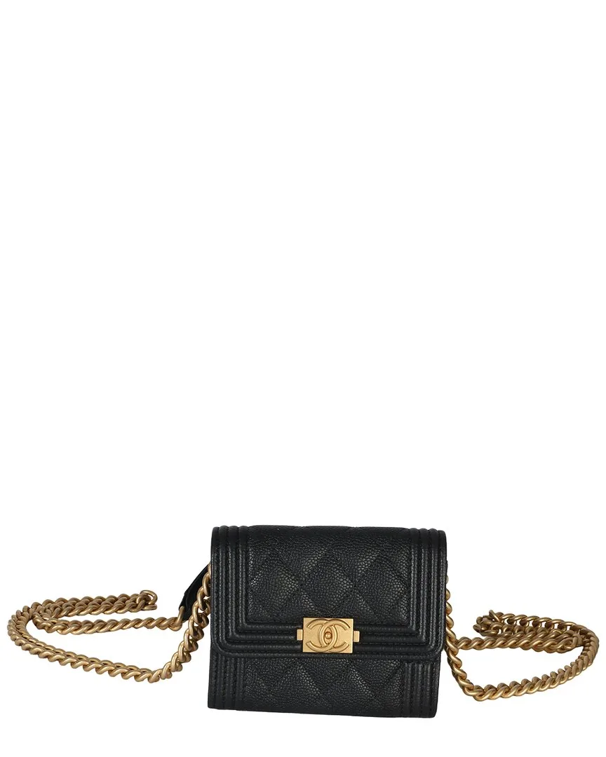 Quilted Caviar Leather Boy Card Holder on Chain (authentic Pre-Loved) by CHANEL