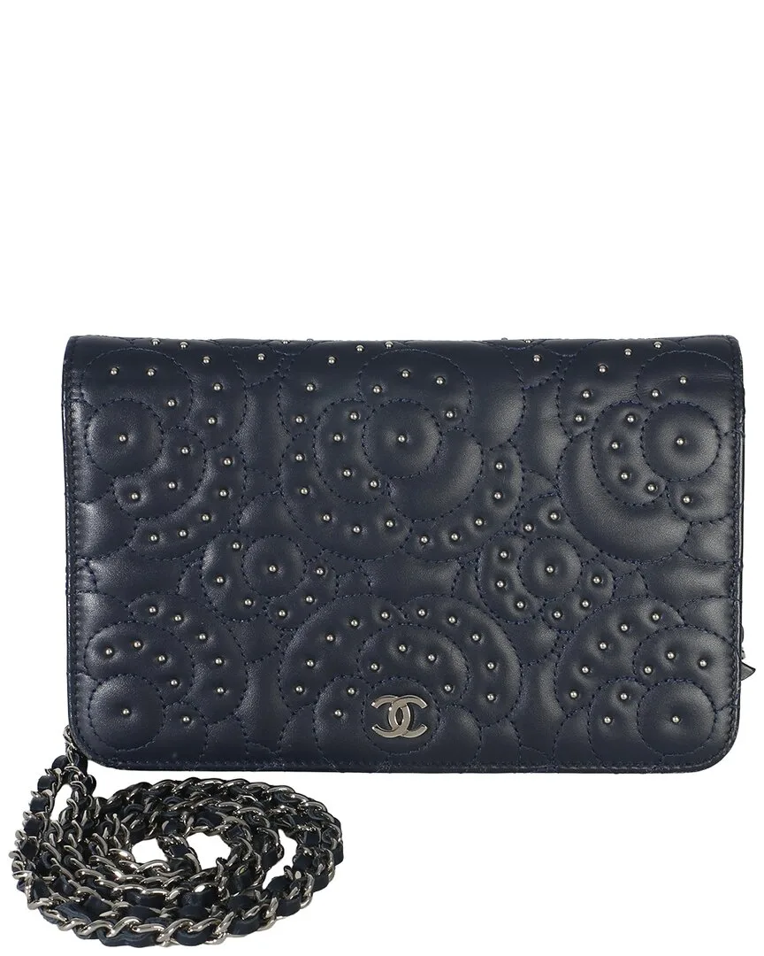 Lambskin Camellia Studded Wallet on Chain (authentic Pre-Loved) by CHANEL