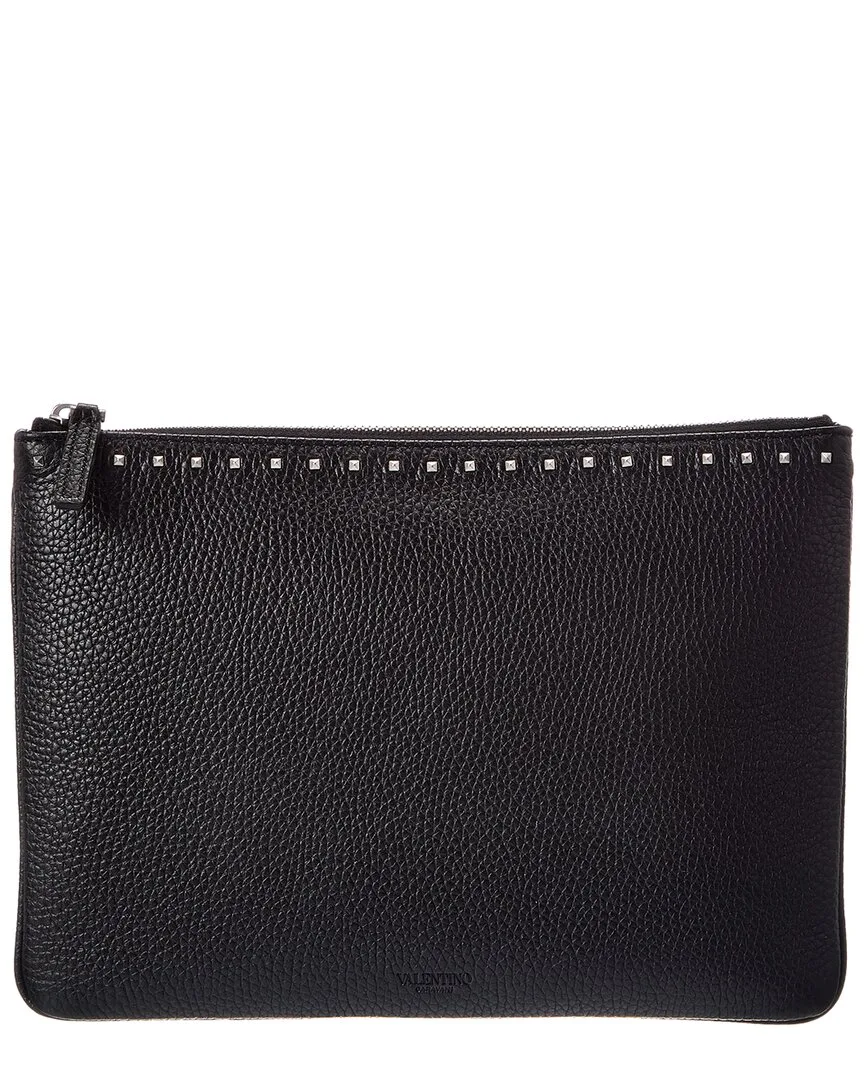 Rockstud Grainy Leather Pouch