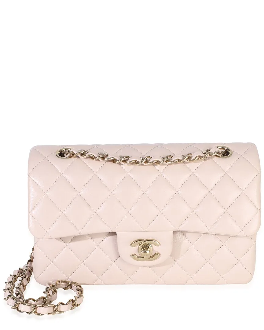 Beige & Pink Quilted Lambskin Small Classic Double Flap Bag (authentic Pre-Loved) by CHANEL