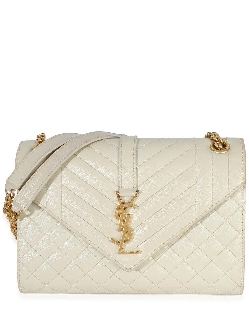 Beige & Neutral Grain De Poudre Leather Mixed Triquilt Small Monogram Satchel (authentic Pre-Loved) by Saint Laurent