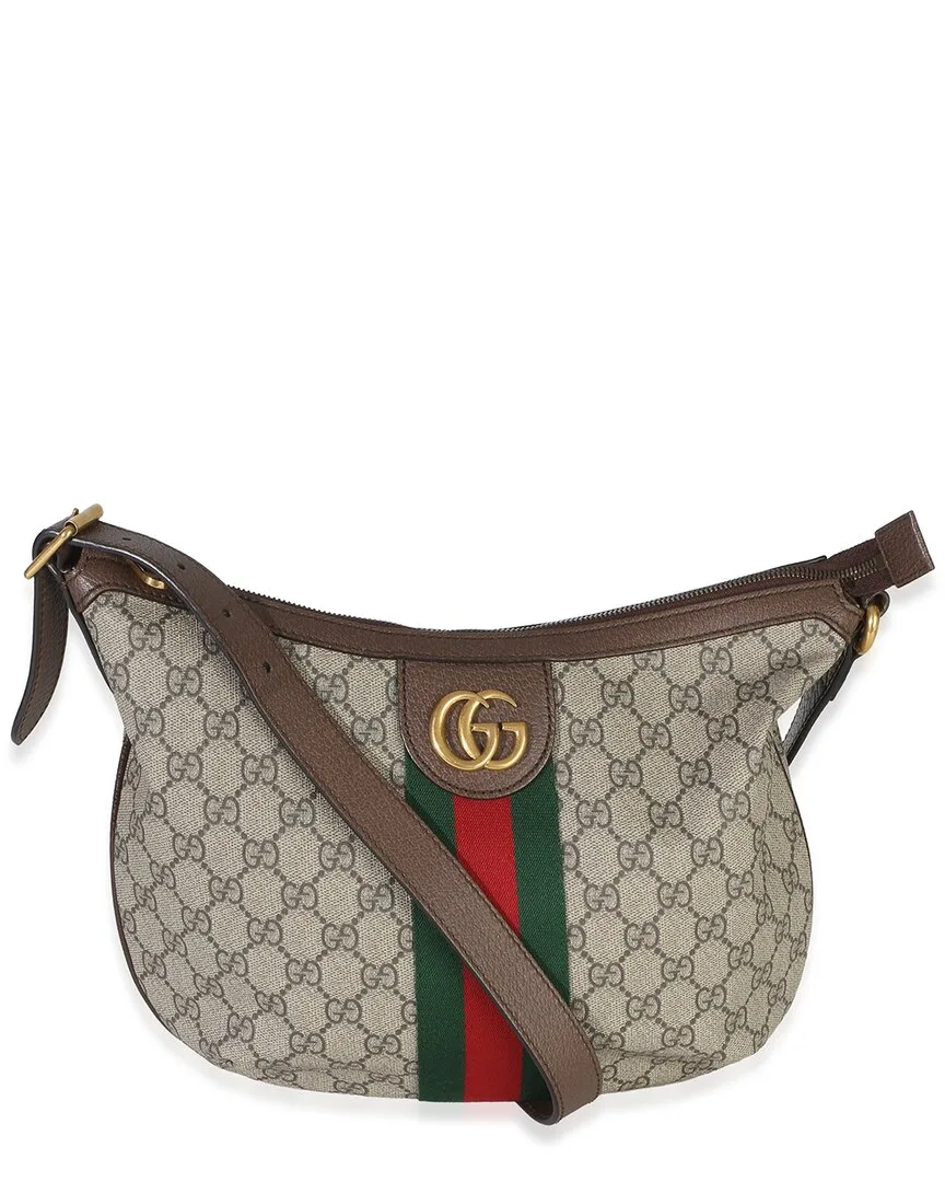 Brown Gg Supreme Canvas & Dollar Calfskin Web Small Ophidia Half Moon (authentic Pre-Loved) by Gucci