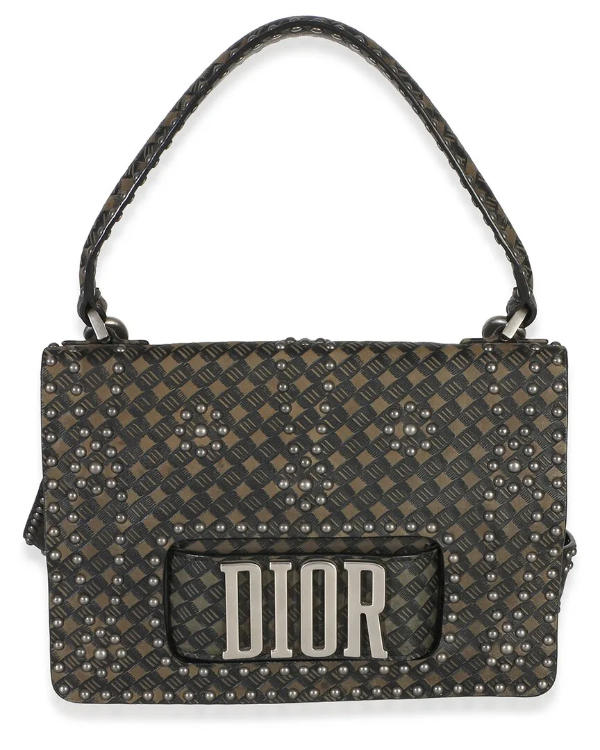 Black & Green Calfskin Studded Dio(R)Evolution Top Handle Bag (authentic Pre-Loved) by Dior