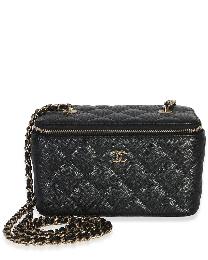 Black Quilted Caviar Leather Small Vanity Case with Chain (authentic Pre-Loved) by CHANEL