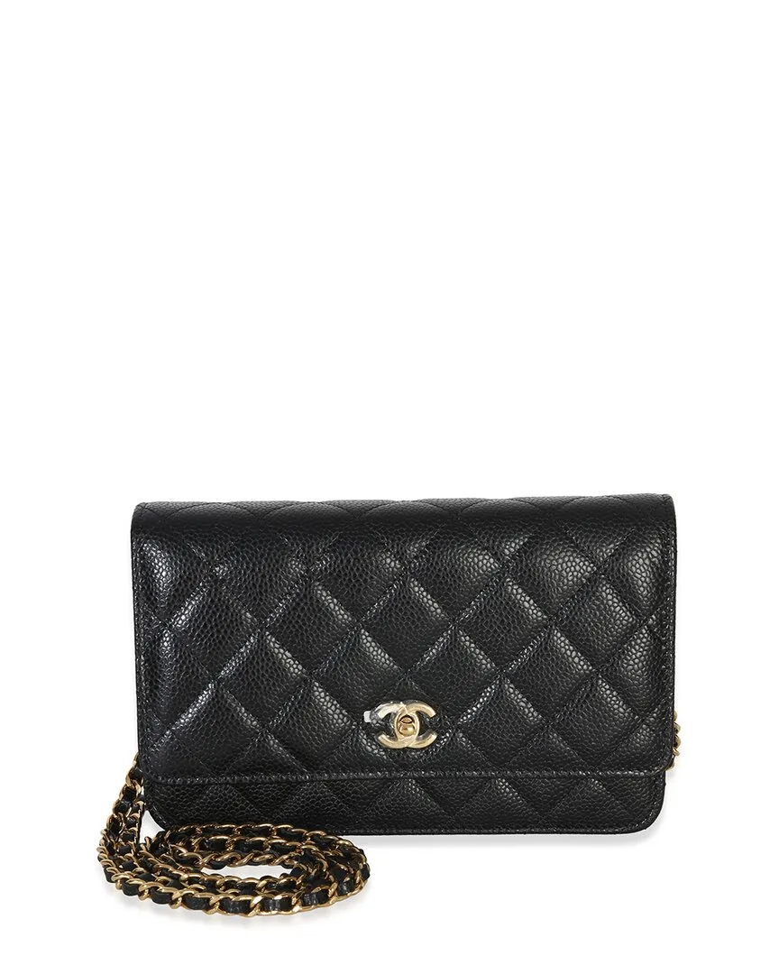 Black Quilted Caviar Leather Cc Wallet on Chain (authentic Pre-Loved) by CHANEL