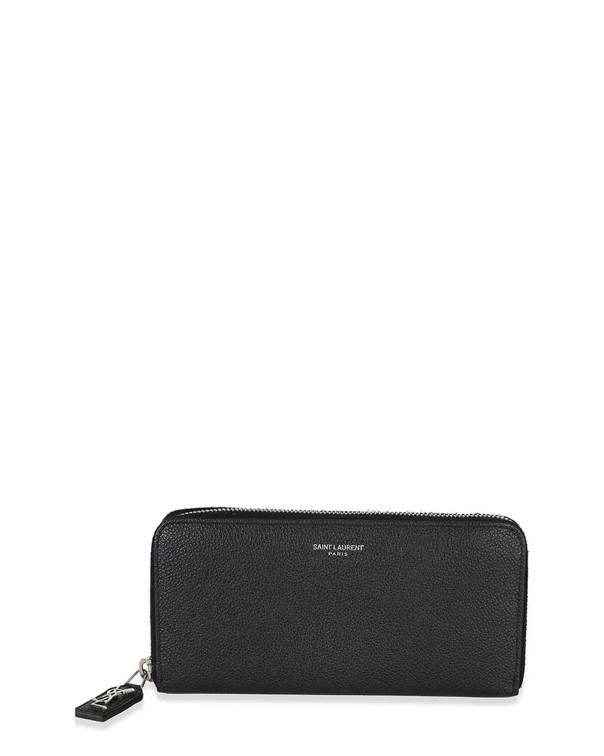 Black Grain De Poudre Leather Zip Around Travel Wallet (authentic Pre-Loved) by Saint Laurent