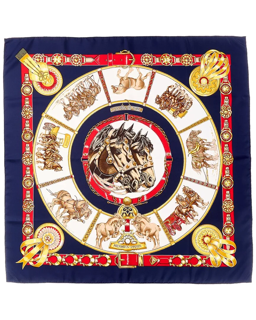 Chevaux De Trait by Laurence Bourthoumieux mm Printed Silk Scarf (authentic Pre-Loved) by Herms