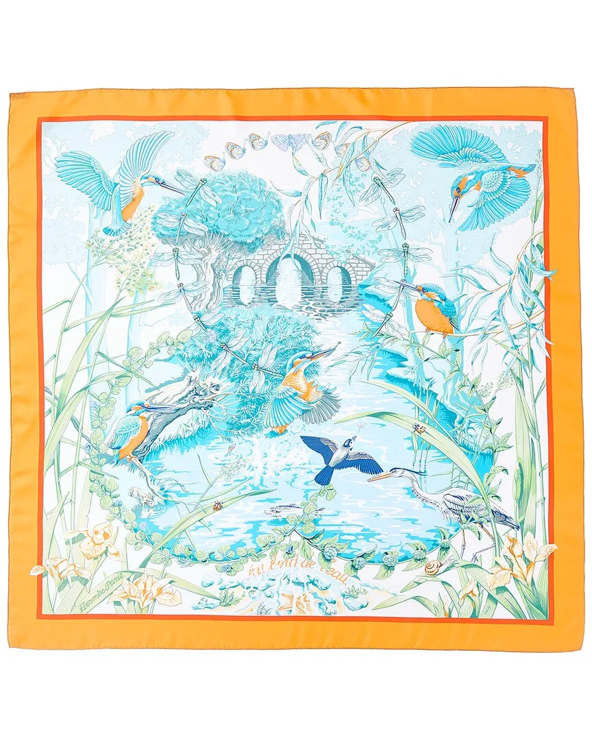 Au Bord De Leau by Laurence Bourthoumieux mm Printed Silk Scarf (authentic Pre-Loved) by Herms