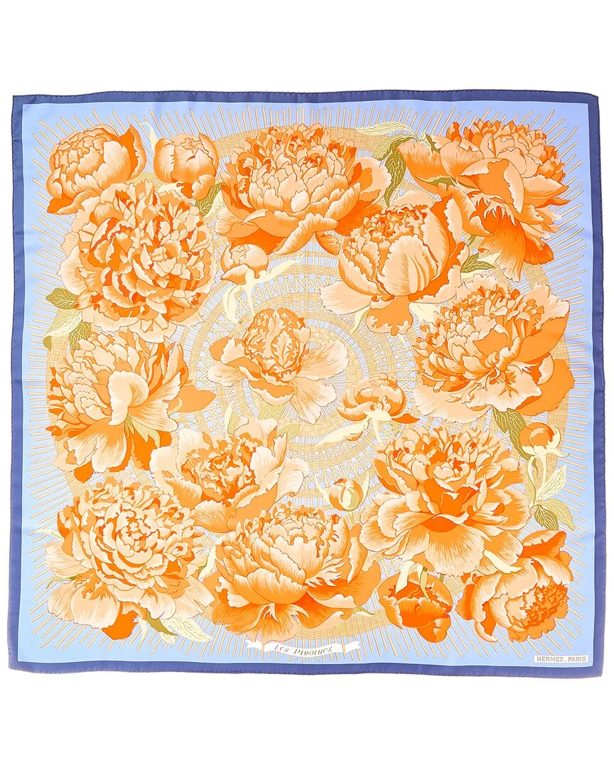 Les Pivoines by Christiane Vauzelles mm Printed Silk Scarf (authentic Pre-Loved) by Herms