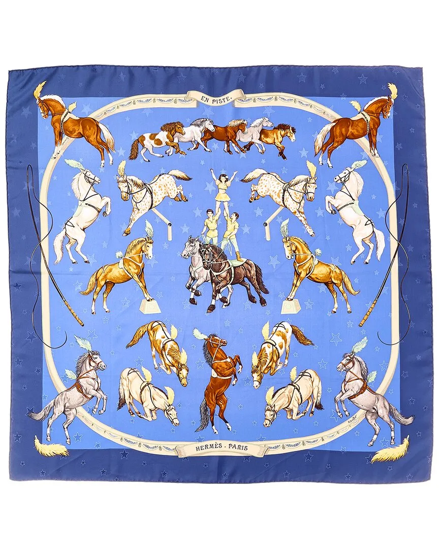 En Piste by Robert Dallet mm Printed Silk Scarf (authentic Pre-Loved) by Herms
