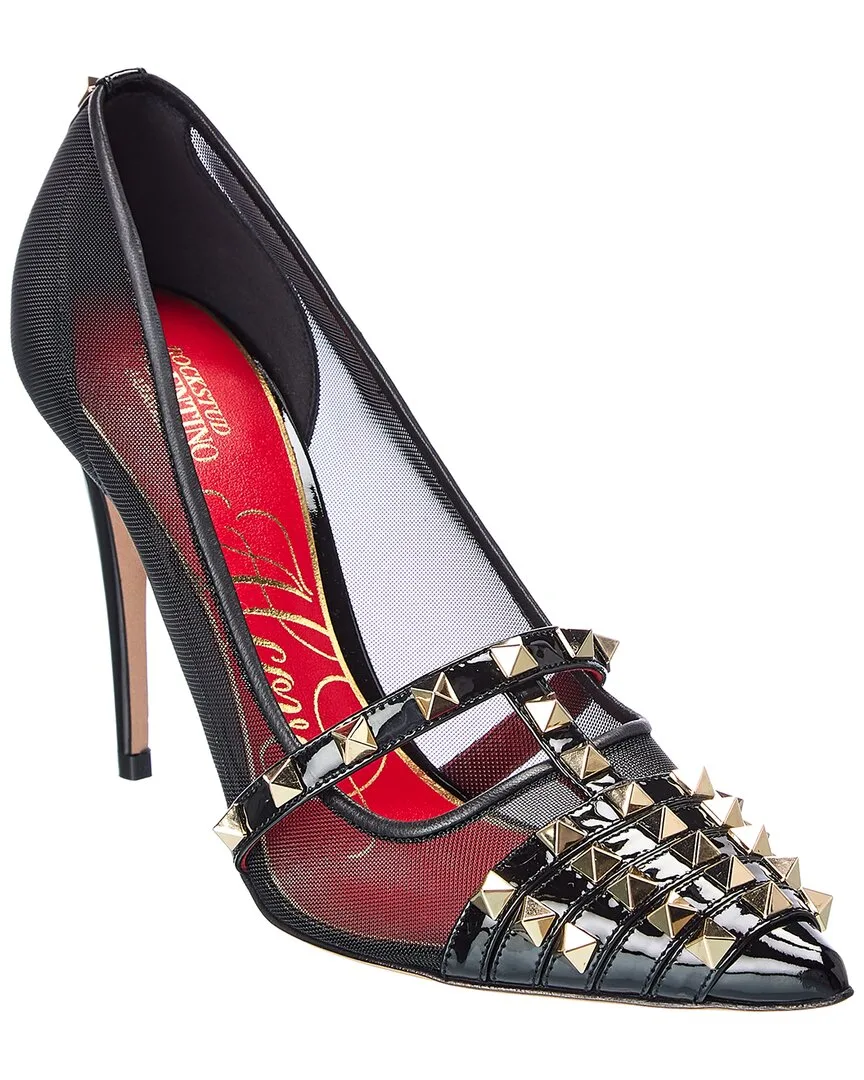Rockstud Alcove 100 Patent & Mesh Pump by Valentino