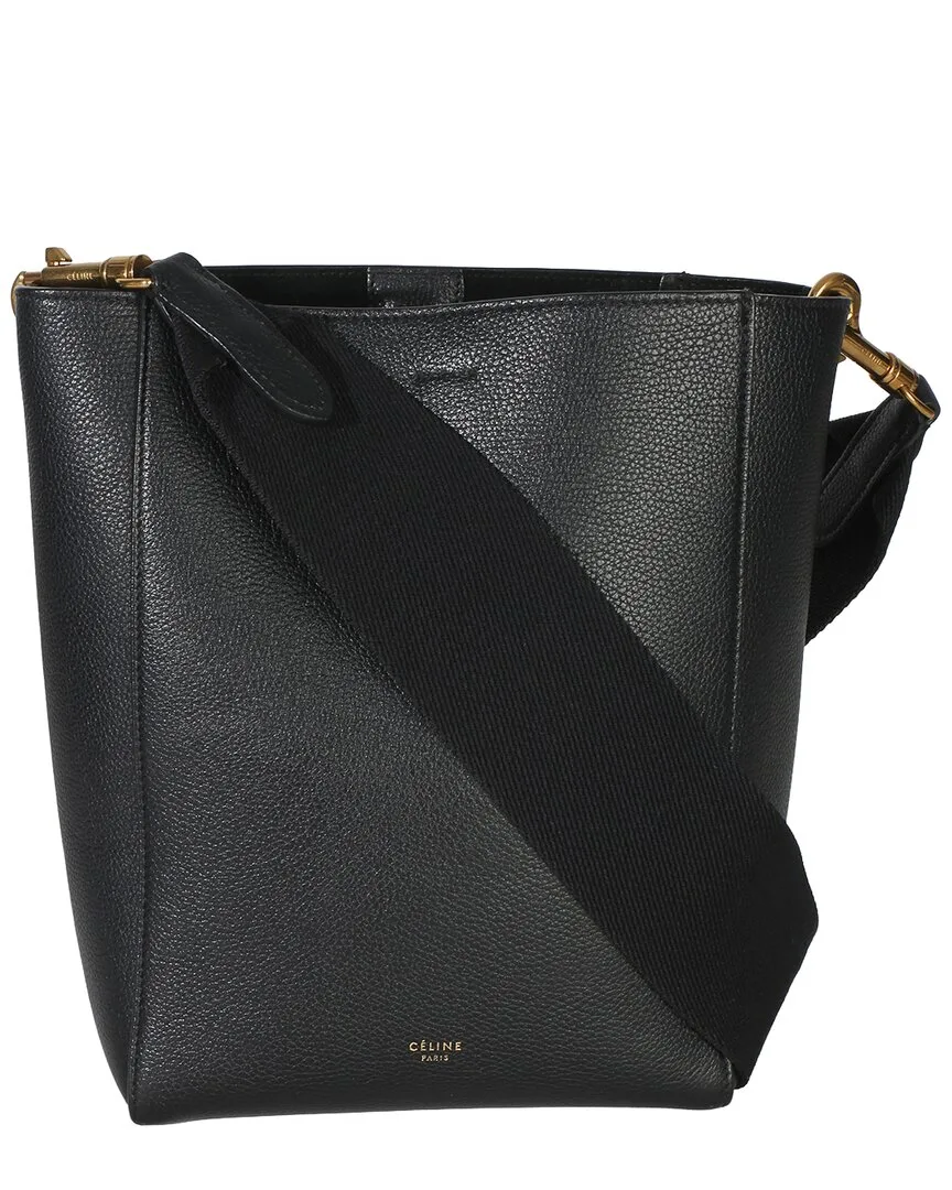 Black Soft Grained Calfskin Small Sangle Bucket Bag (authentic Pre-Loved) by Celine