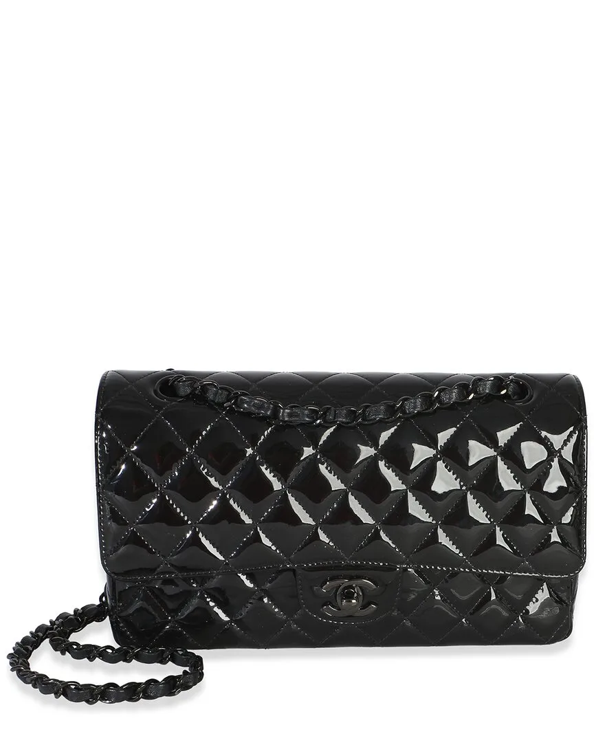 Black Quilted Patent Leather Medium Classic Double Flap Bag (authentic Pre-Loved) by CHANEL