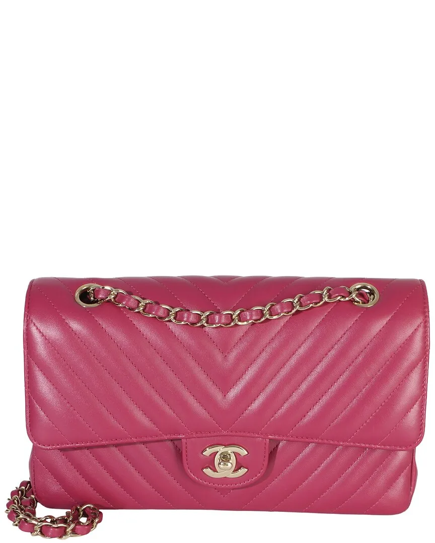 Pink Chevron Lambskin Medium Classic Double Flap Bag (authentic Pre-Loved) by CHANEL