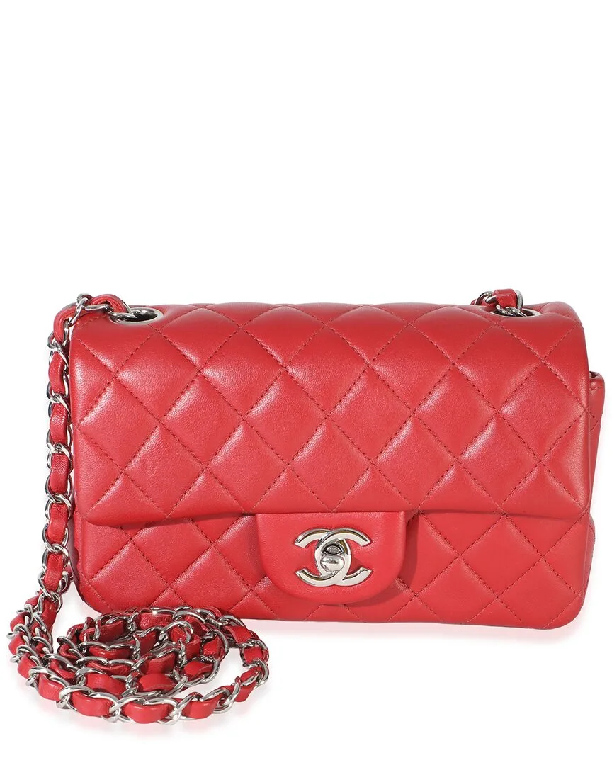 Red Quilted Lambskin Mini Rectangular Classic Flap Bag (authentic Pre-Loved) by CHANEL