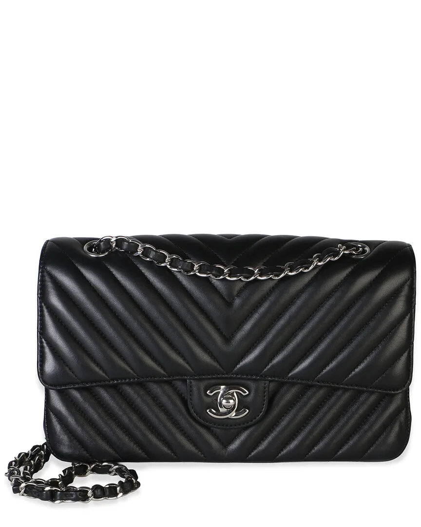 Black Chevron Lambskin Medium Classic Double Flap Bag (authentic Pre-Loved) by CHANEL